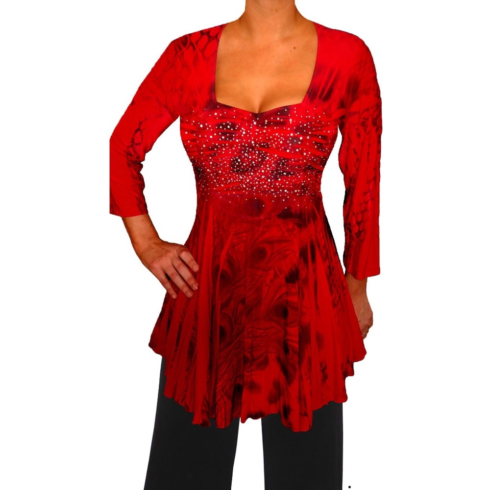 Funfash Plus Size Red Top Rhinestones Empire Waist